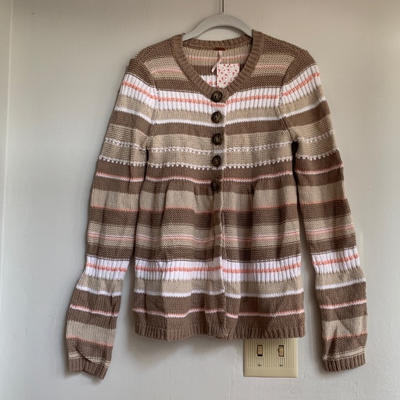 NWT Free People Striped Soft Cotton Cardigan - Picture 2 of 8